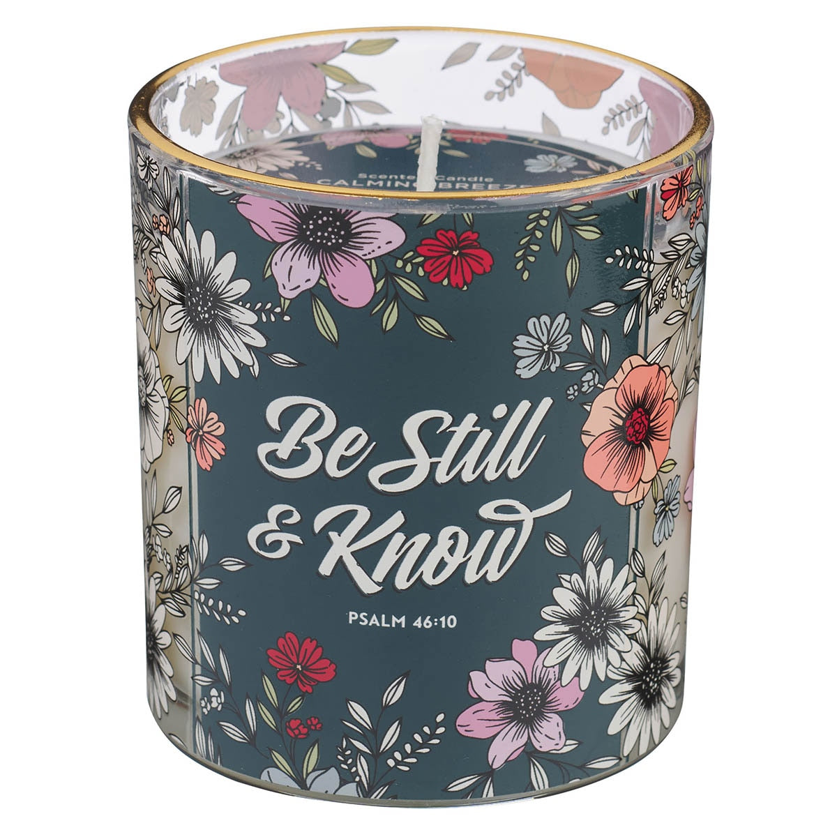 Be Still Teal Botanical Calming Breeze Scented Candle in a Glass Jar - Psalm 46:10 by Christian Art Gifts