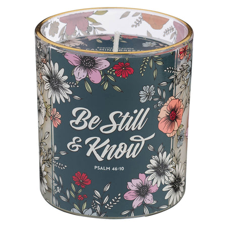 Be Still Teal Botanical Calming Breeze Scented Candle in a Glass Jar - Psalm 46:10 by Christian Art Gifts