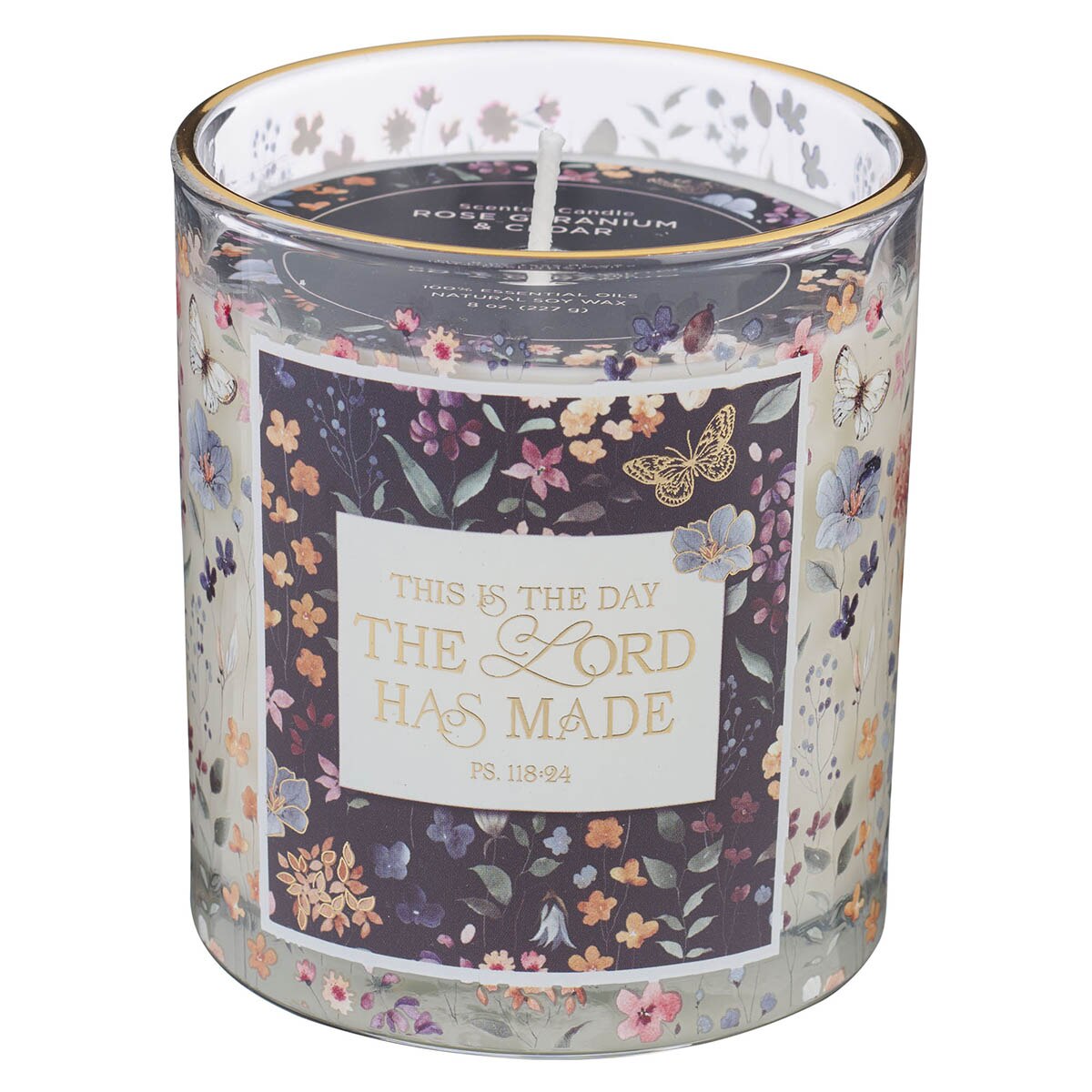 This Is the Day Rose Geranium and Cedar Scented Candle in a Glass Jar - Psalm 118:24. by Christian Art Gifts