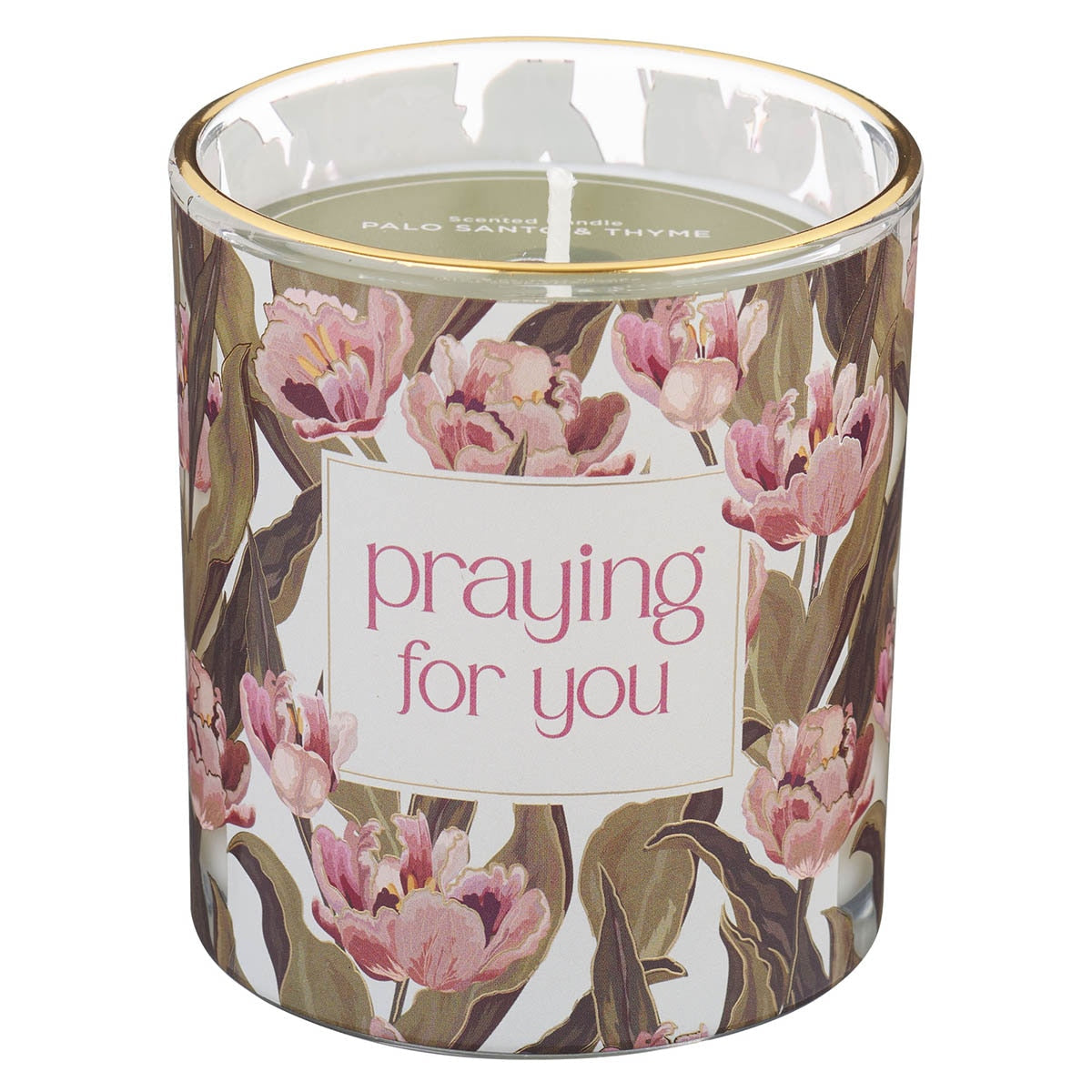 Praying for You Palo Santo and Thyme Scented Candle in a Glass Jar by Christian Art Gifts