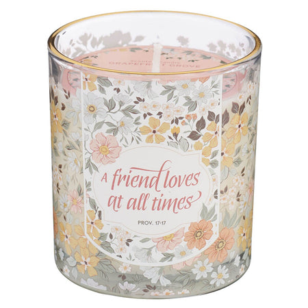 A Friend Loves at All Times Grapefruit Grove Scented Candle in a Glass Jar - Proverbs 17:17 by Christian Art Gifts
