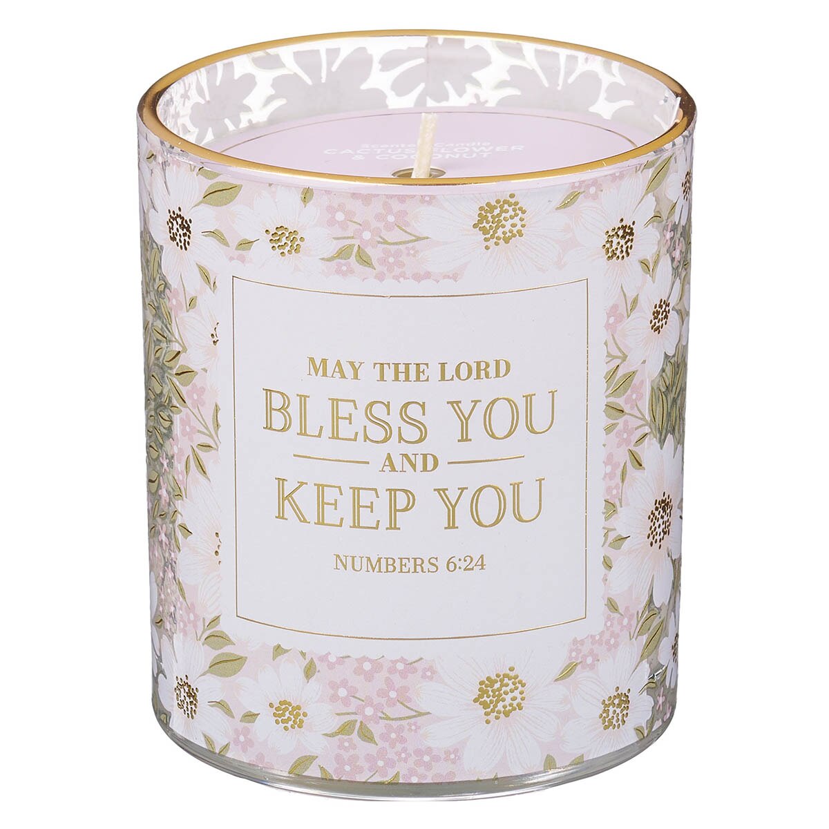 Bless and Keep You Cactus Blossom and Coconut Scented Candle in Glass Jar - Numbers 6:24 by Christian Art Gifts