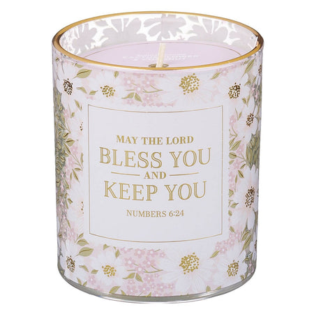 Bless and Keep You Cactus Blossom and Coconut Scented Candle in Glass Jar - Numbers 6:24 by Christian Art Gifts