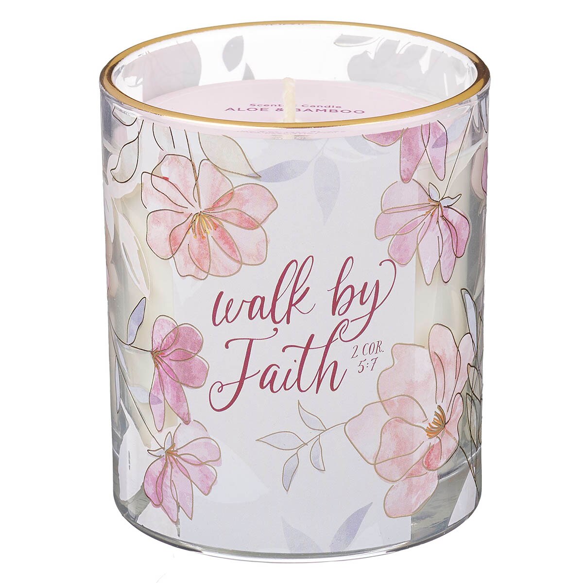 Walk by Faith Pink Aloe Bamboo Scented Candle in A Glass Jar - 2 Corinthians 5:7 by Christian Art Gifts