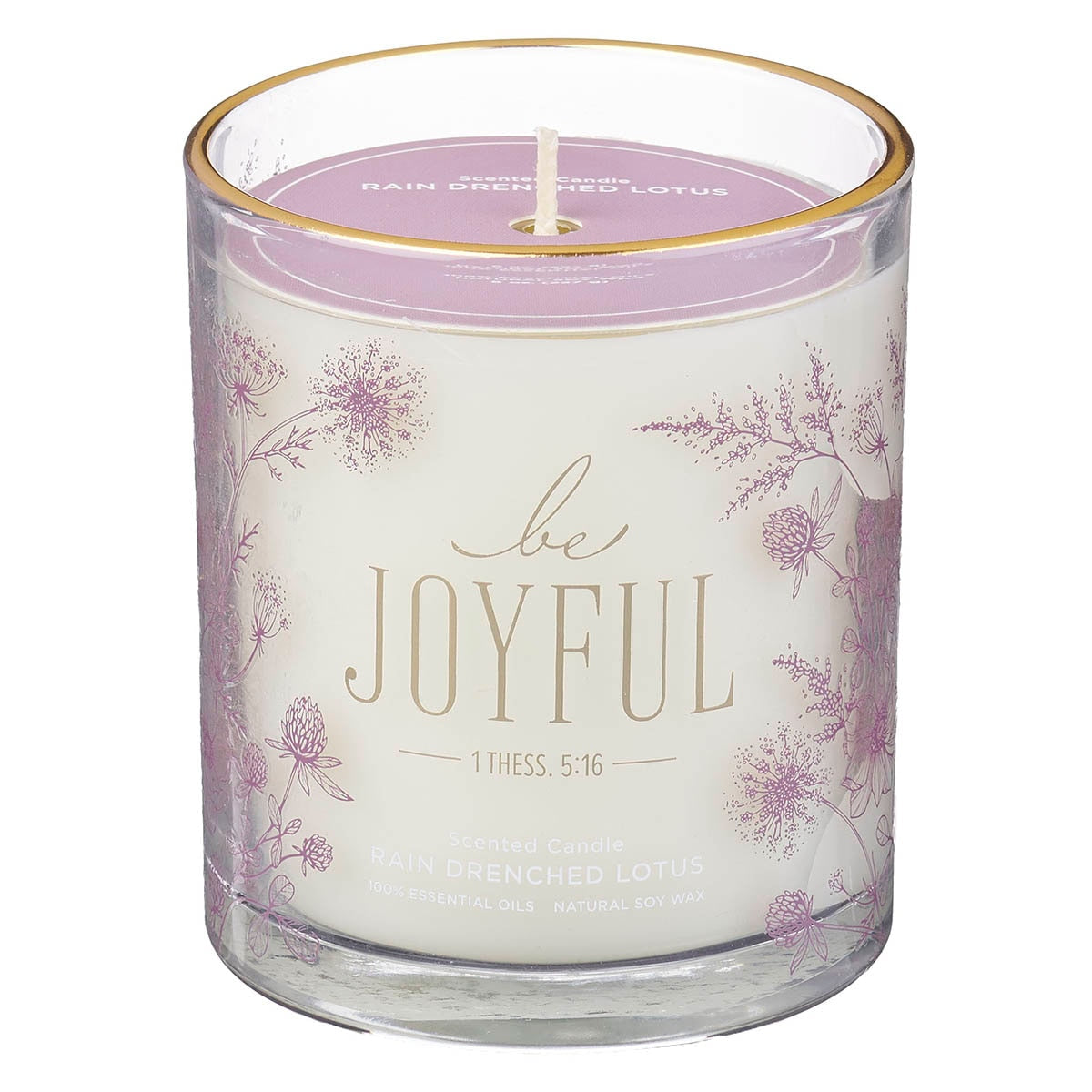 Always Be Joyful Dusty Mauve Rain-Drenched Lotus Scented Candle in a Glass Jar - 1 Thessalonians 5:16. by Christian Art Gifts