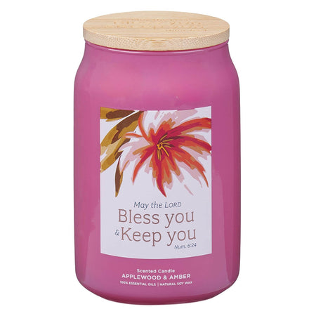 Bless You and Keep You Applewood and Amber Scented Candle in a Glass Jar - Numbers 6:24 by Christian Art Gifts
