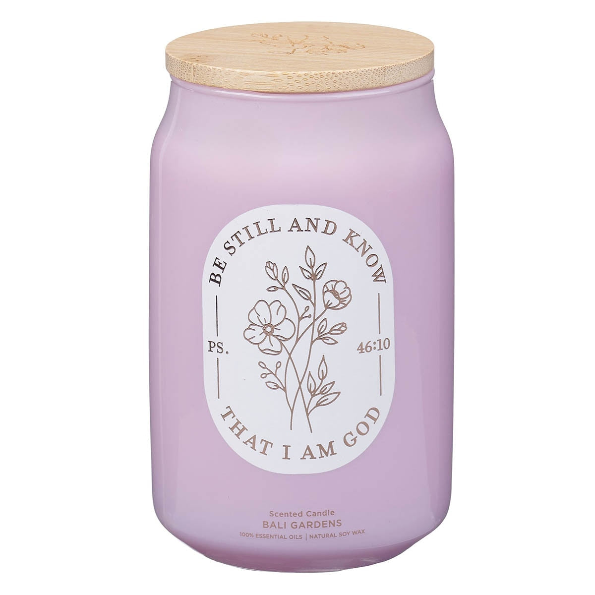 Be Still and Know Bali Gardens Scented Candle in a Glass Jar - Psalm 46:10 by Christian Art Gifts