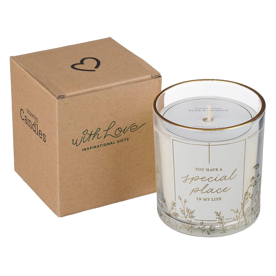 You Have a Special Place in My Life Aloe and Bamboo Scented Candle in a Glass Jar by Christian Art Gifts, product view 2