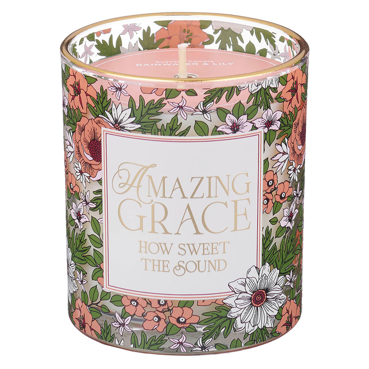 Amazing Grace Rainwater and Lily Scented Candle in a Glass Jar by Christian Art Gifts