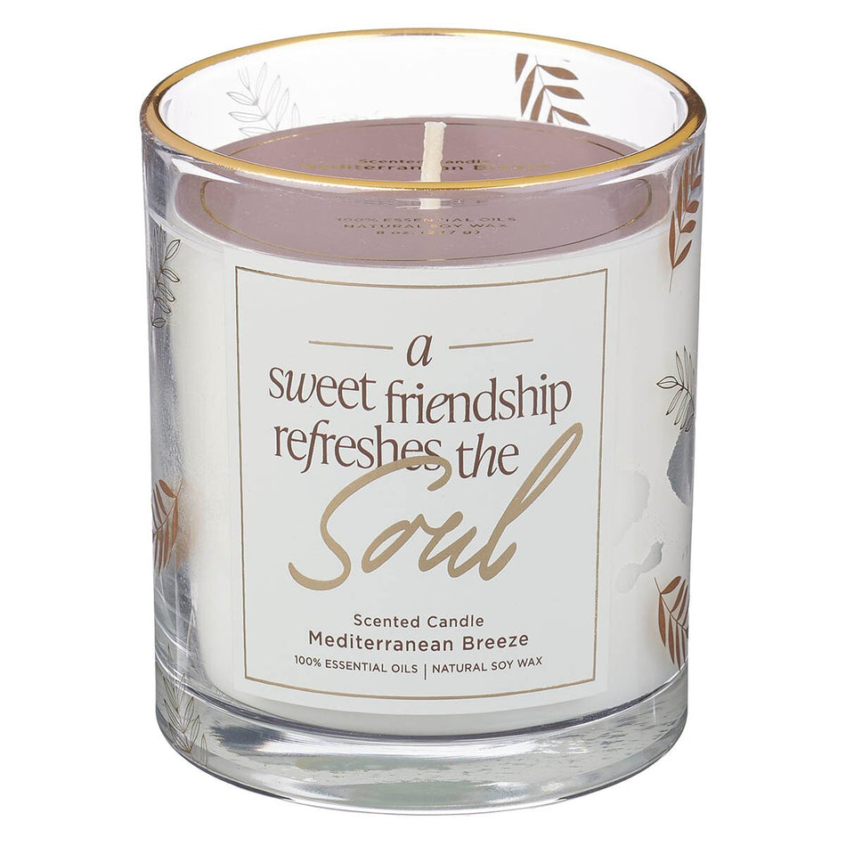 A Sweet Friendship Mediterranean Breeze Scented Candle in a Glass Jar by Christian Art Gifts