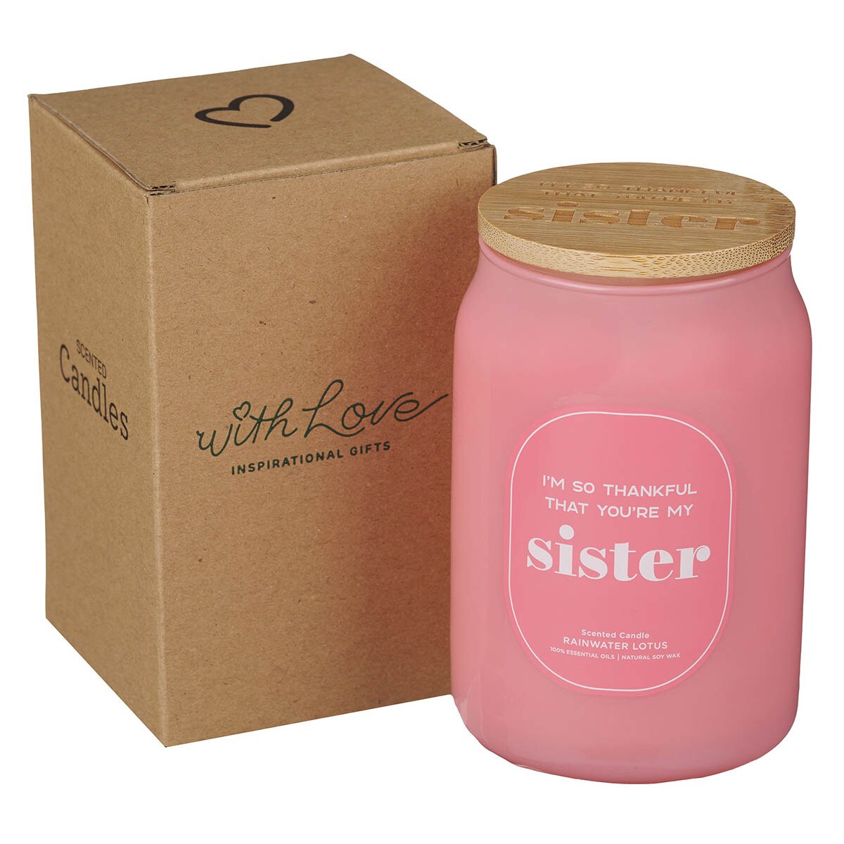 I'm So Thankful You're My Sister Rainwater Lotus Scented Candle in a Glass Jar by Christian Art Gifts, product view 2