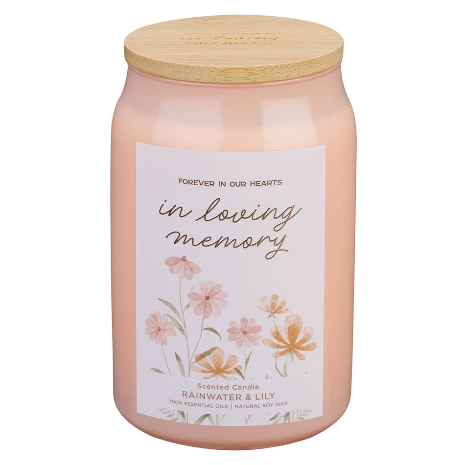 In Loving Memory Rainwater and Lily Scented Candle in a Glass Jar by Christian Art Gifts
