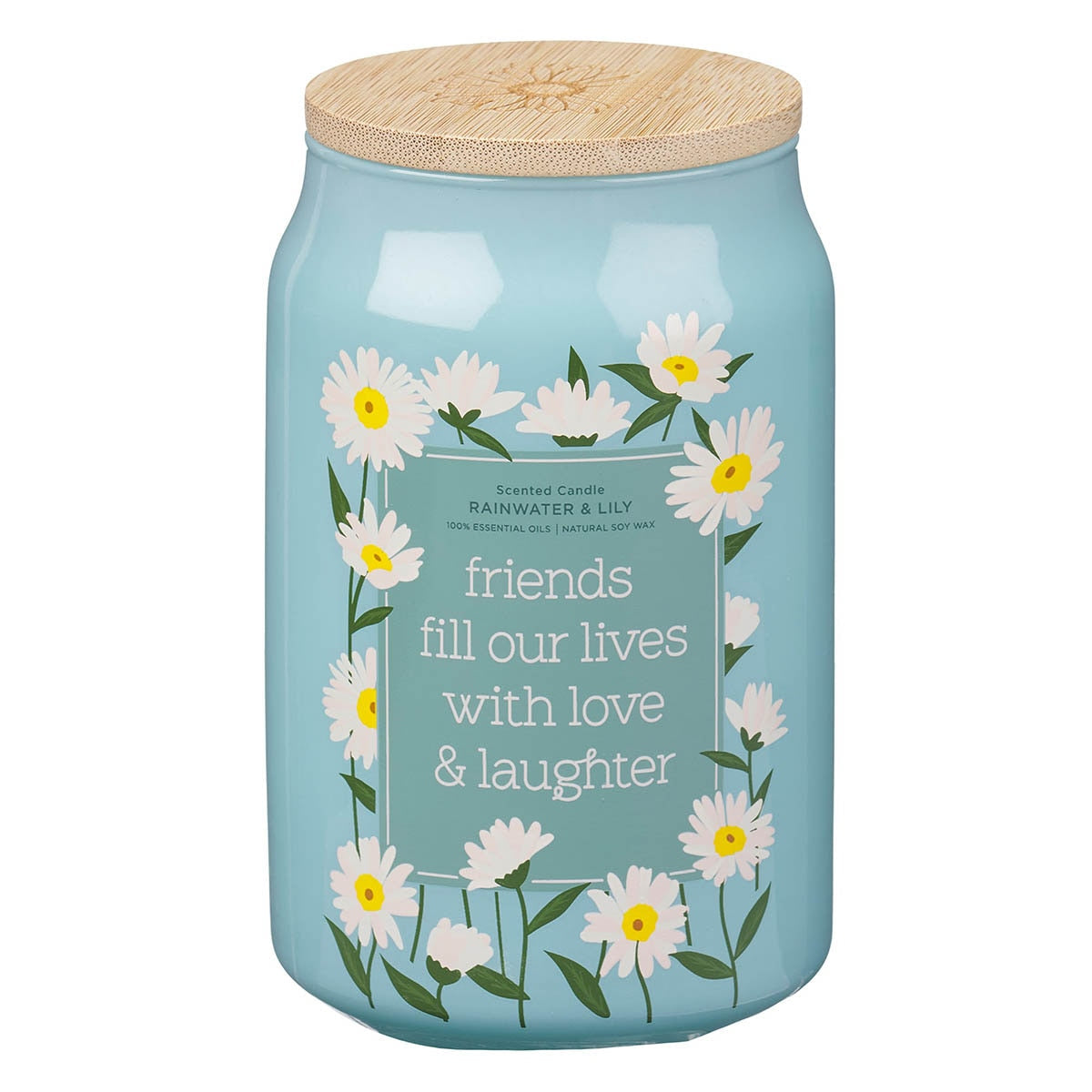 Love and Laughter Rainwater and Lily Scented Candle in Glass Jar by Christian Art Gifts