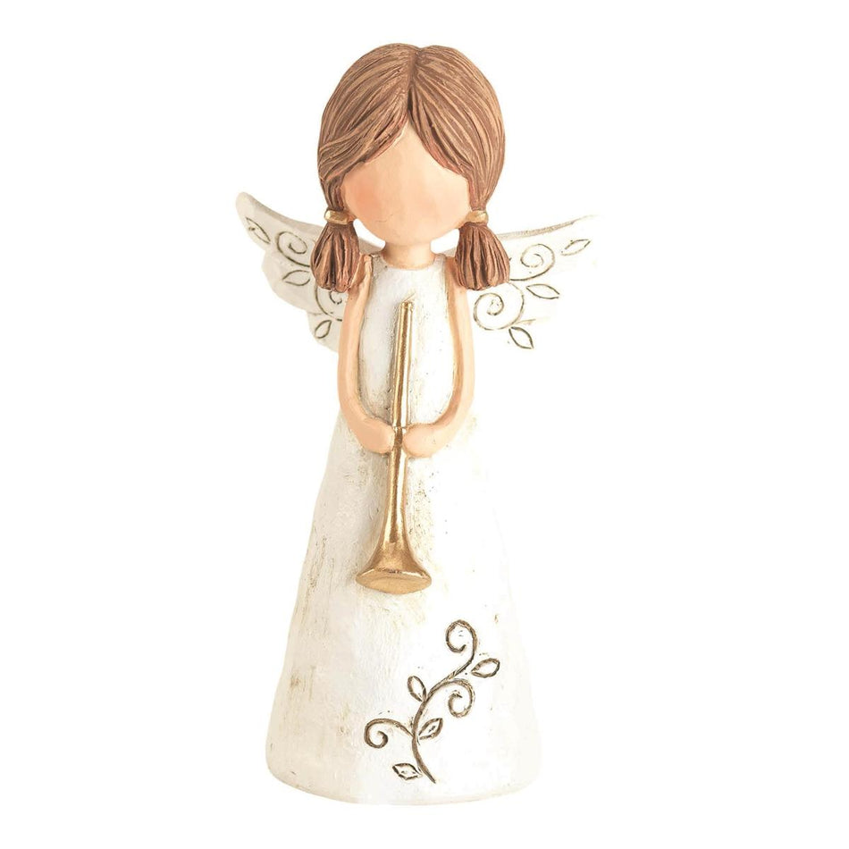 Weathered White Angel Gold Horn 4 x 2.25 Resin Decorative Tabletop Figurine by Dicksons