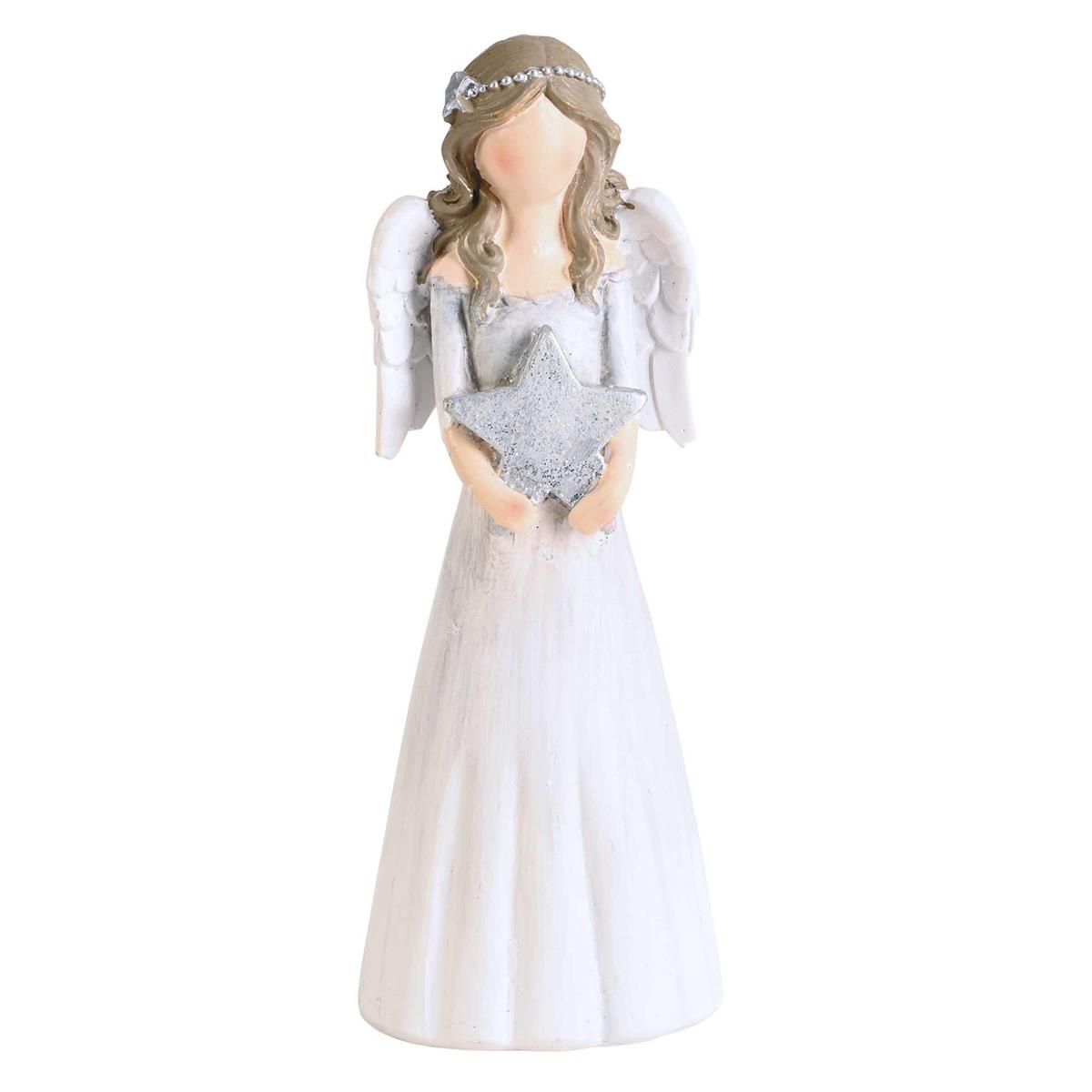 Angel Holding Star White and Silver Tone 5.6 Inch Resin Christmas Tabletop by Dicksons