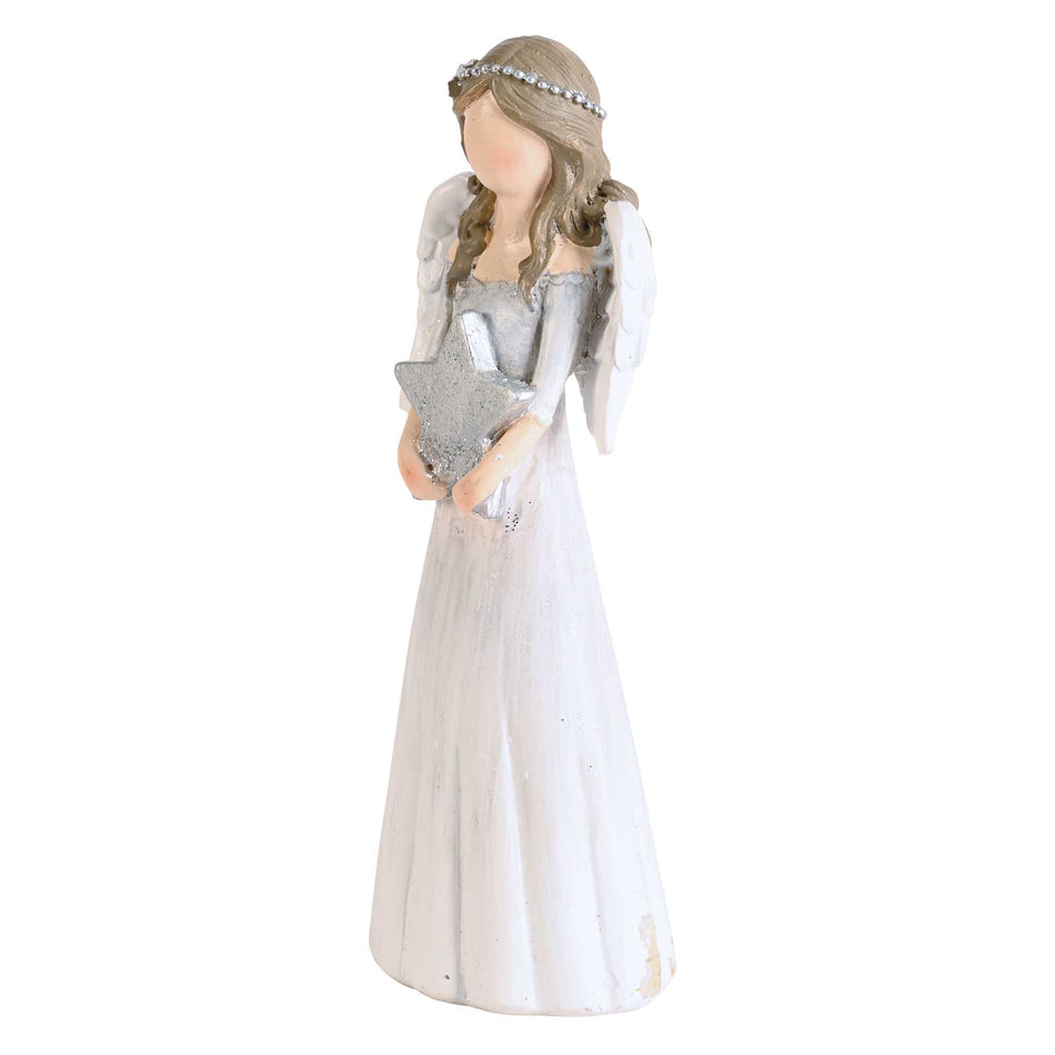 Angel Holding Star White and Silver Tone 5.6 Inch Resin Christmas Tabletop by Dicksons, product view 2