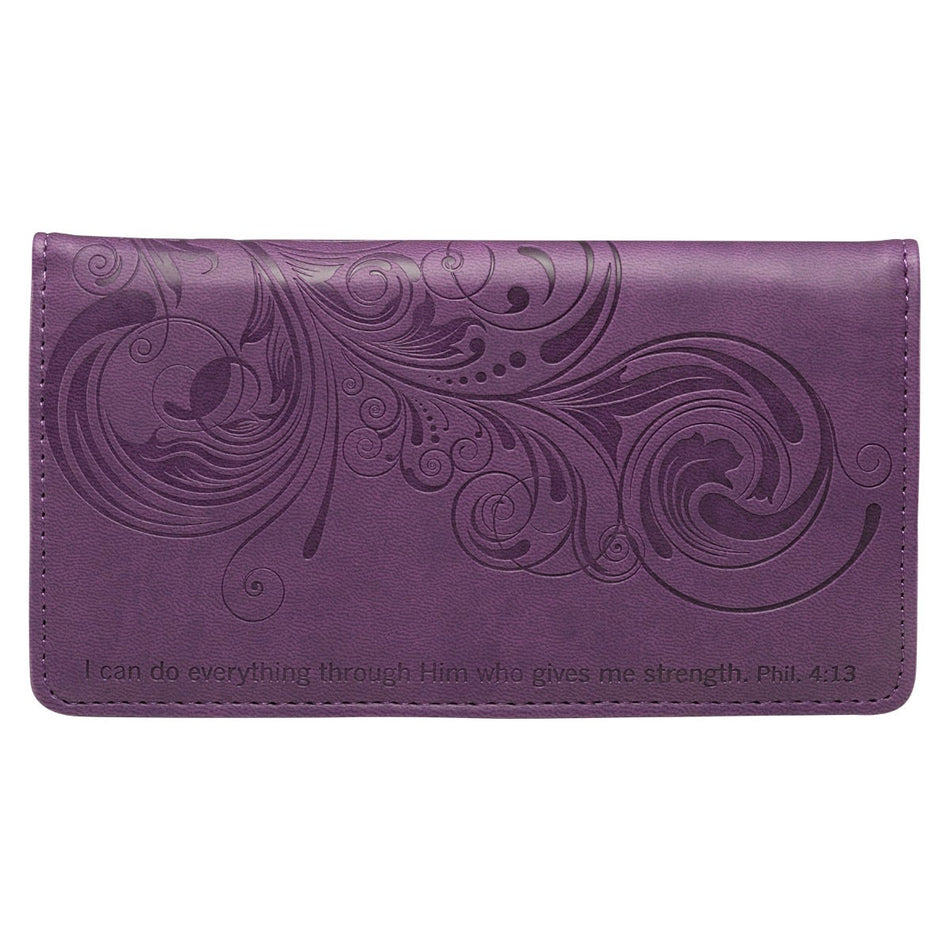 I Can Do Everything Through Him Purple Faux Leather Checkbook Wallet - Philippians 4:13 by Christian Art Gifts