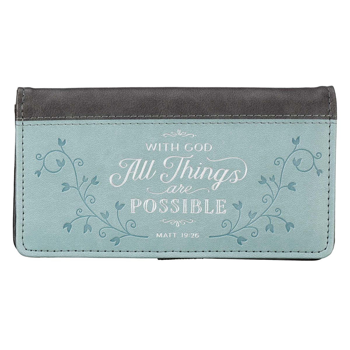 All Things Are Possible Two-tone Gray and Blue Faux Leather Checkbook Cover -Matthew 19:26 by Christian Art Gifts