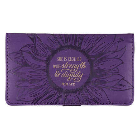 Strength and Dignity Purple Faux Leather Checkbook Cover - Proverbs 31:25 by Christian Art Gifts