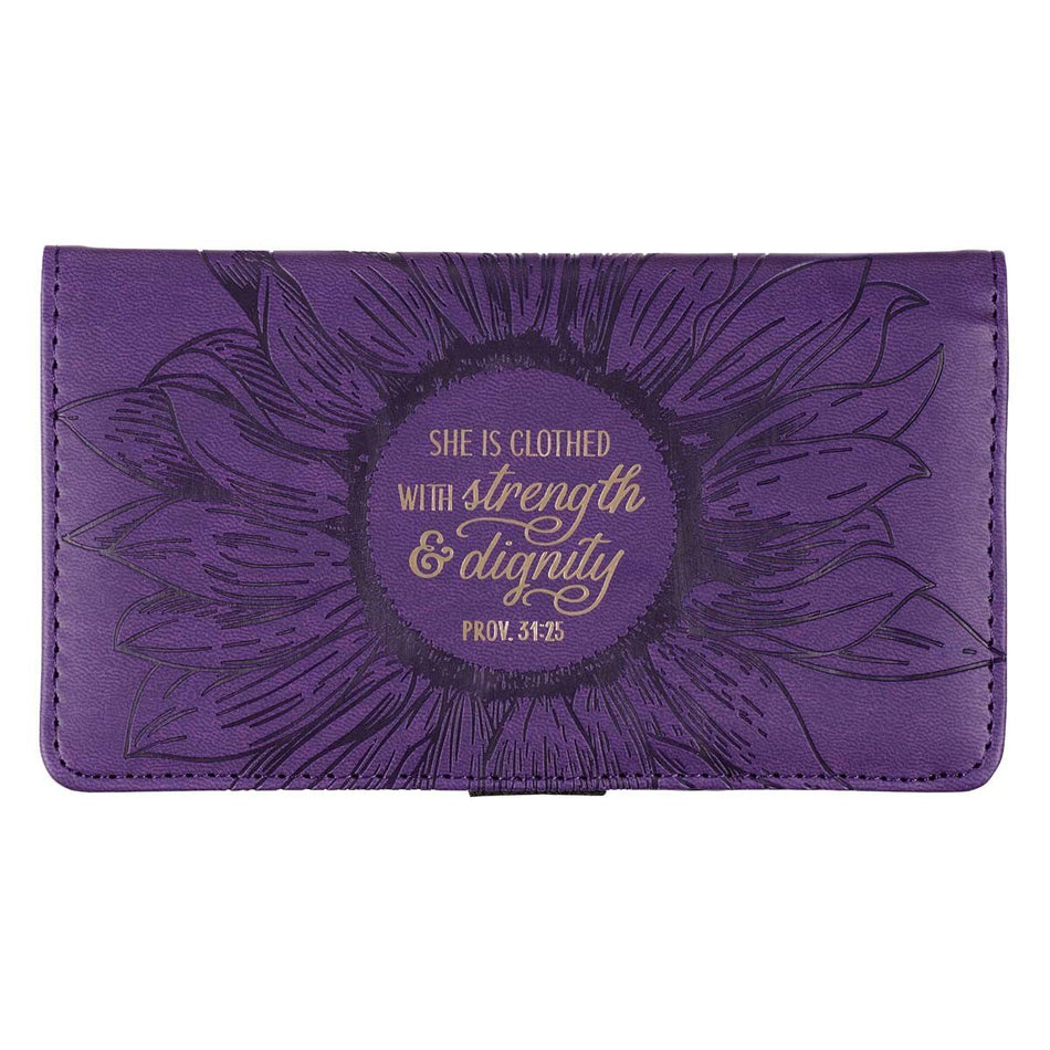 Strength and Dignity Purple Faux Leather Checkbook Cover - Proverbs 31:25 by Christian Art Gifts