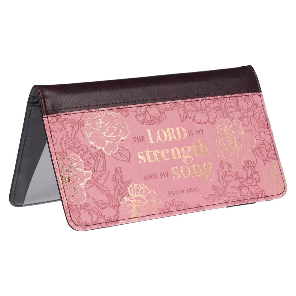 My Strength and My Song Pink Rose Faux Leather Checkbook Cover– Psalm 118:14 by Christian Art Gifts, product view 2