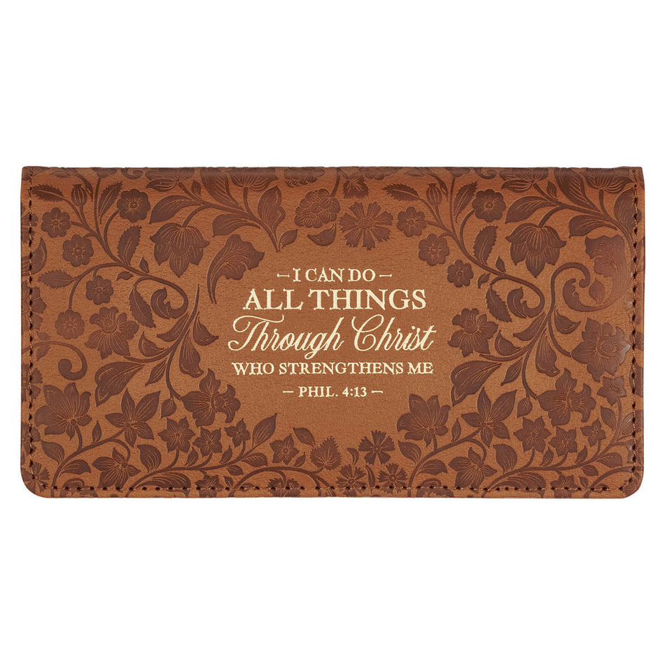 All Things Honey-brown Faux Leather Checkbook Wallet - Philippians 4:13 by Christian Art Gifts