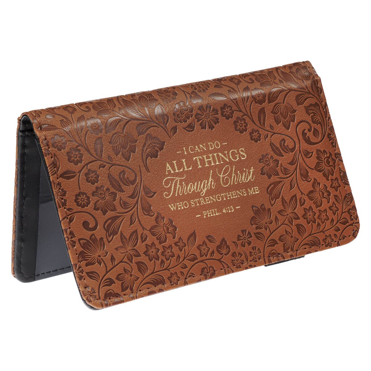 All Things Honey-brown Faux Leather Checkbook Wallet - Philippians 4:13 by Christian Art Gifts, product view 2