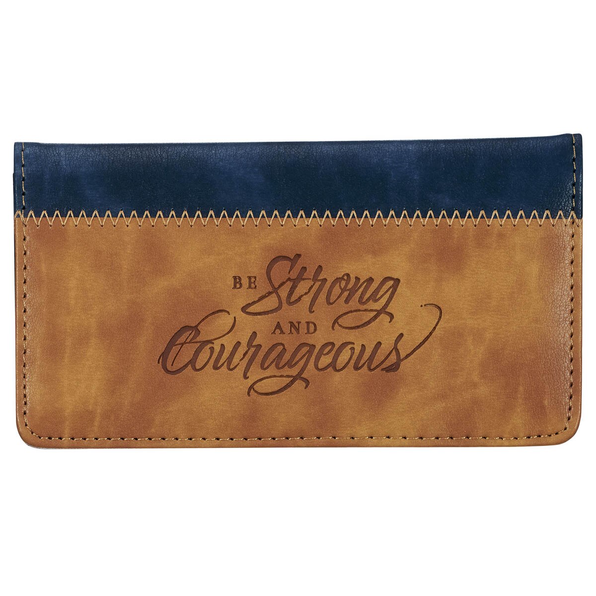 Strong and Courageous Butterscotch and Navy Faux Leather Checkbook Wallet - Joshua 1:9 by Christian Art Gifts