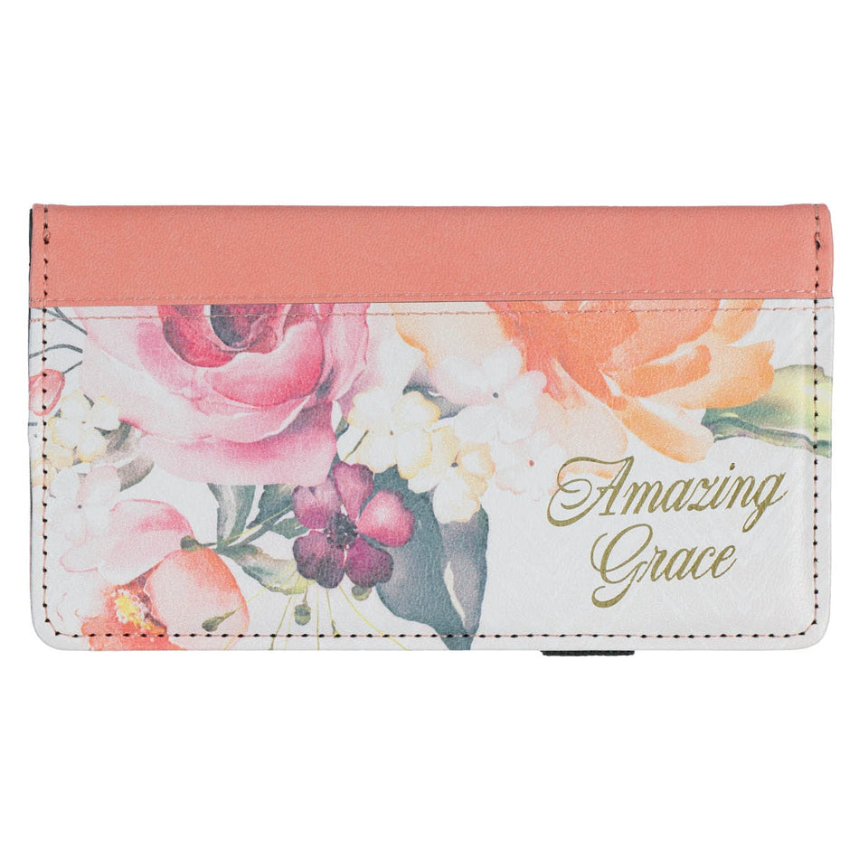 Amazing Grace Rose Pink Faux Leather Checkbook Wallet by Christian Art Gifts