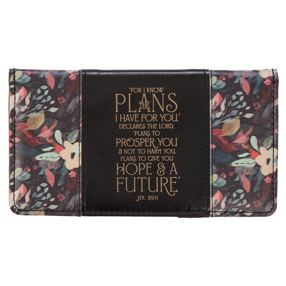 Hope and a Future Midnight Botanical Faux Leather Checkbook Wallet - Jeremiah 29:11 by Christian Art Gifts