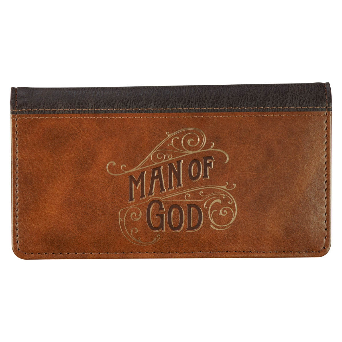 Man of God Honey-brown and Espresso Faux Leather Checkbook Wallet - 1 Timothy 6:11 by Christian Art Gifts