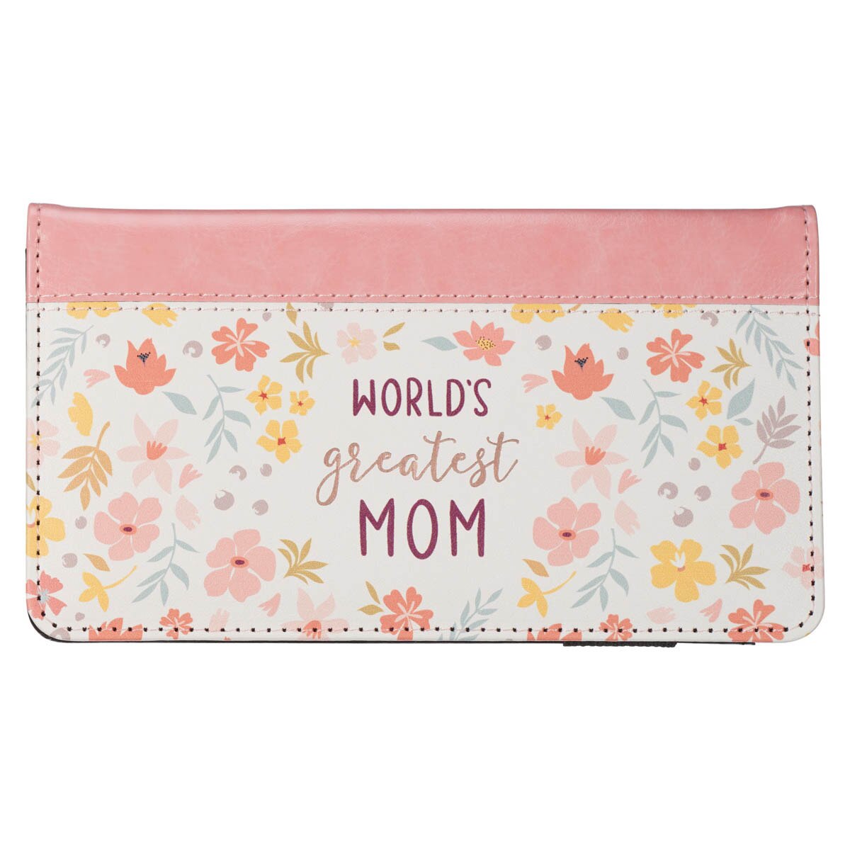 World's Greatest Mom Peach Floral Faux Leather Checkbook Wallet by Christian Art Gifts