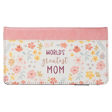 World's Greatest Mom Peach Floral Faux Leather Checkbook Wallet by Christian Art Gifts