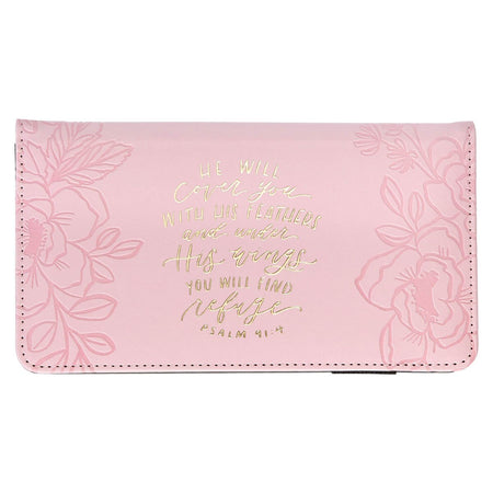Find Refuge Pink Faux Leather Checkbook Wallet - Psalm 91:4 by Christian Art Gifts