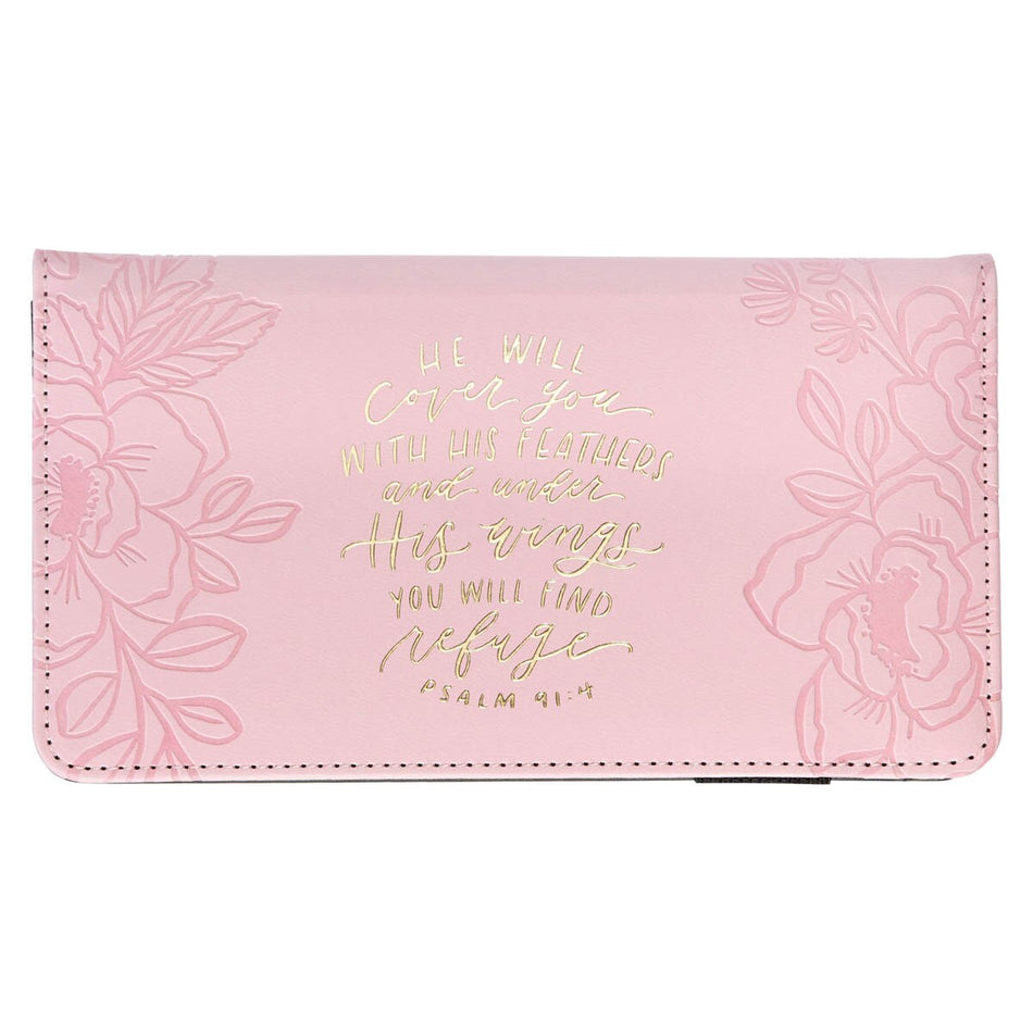 Find Refuge Pink Faux Leather Checkbook Wallet - Psalm 91:4 by Christian Art Gifts