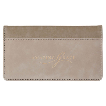 Amazing Grace Taupe Faux Leather Checkbook Wallet - Isaiah 53:3 by Christian Art Gifts