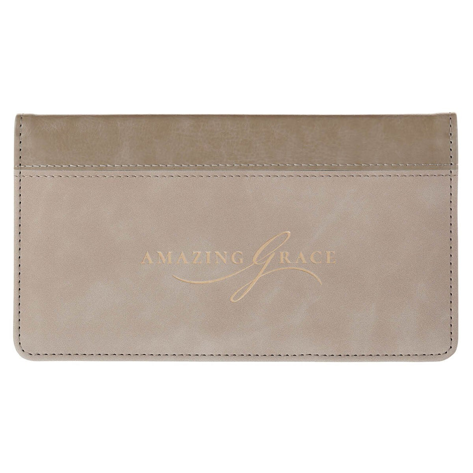 Amazing Grace Taupe Faux Leather Checkbook Wallet - Isaiah 53:3 by Christian Art Gifts