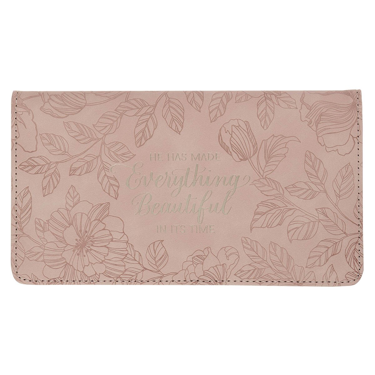 Everything Beautiful Blush Floral Faux Leather Checkbook Wallet Ecclesiastes 3:11 by Christian Art Gifts