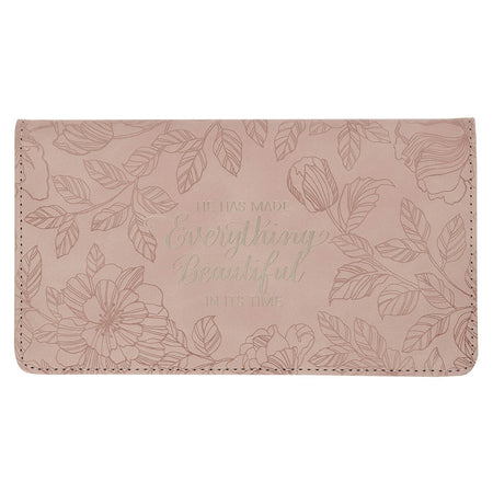 Everything Beautiful Blush Floral Faux Leather Checkbook Wallet Ecclesiastes 3:11 by Christian Art Gifts