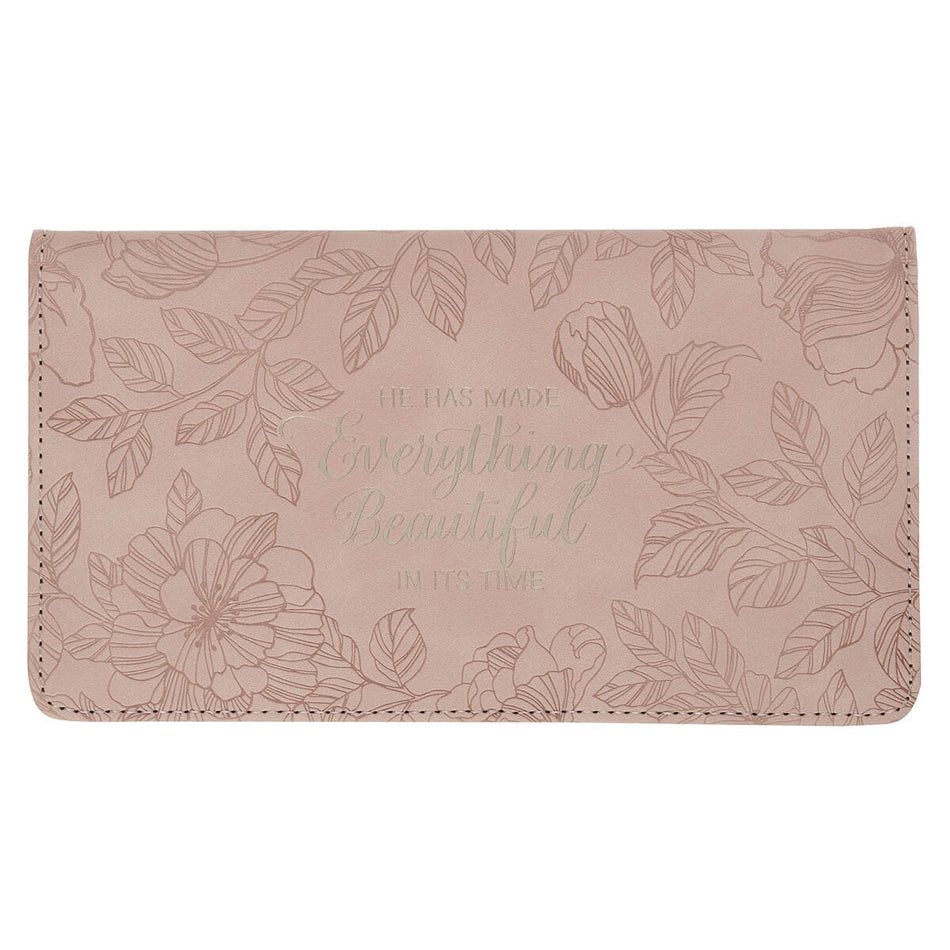 Everything Beautiful Blush Floral Faux Leather Checkbook Wallet Ecclesiastes 3:11 by Christian Art Gifts
