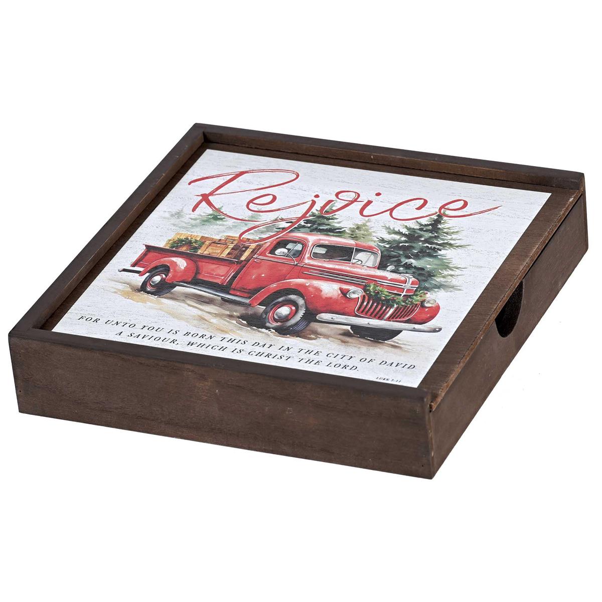 Decorative Christmas Memory Keepsake Box 9.5 x 9.5 Inch MDF Red Farm Truck by Dicksons
