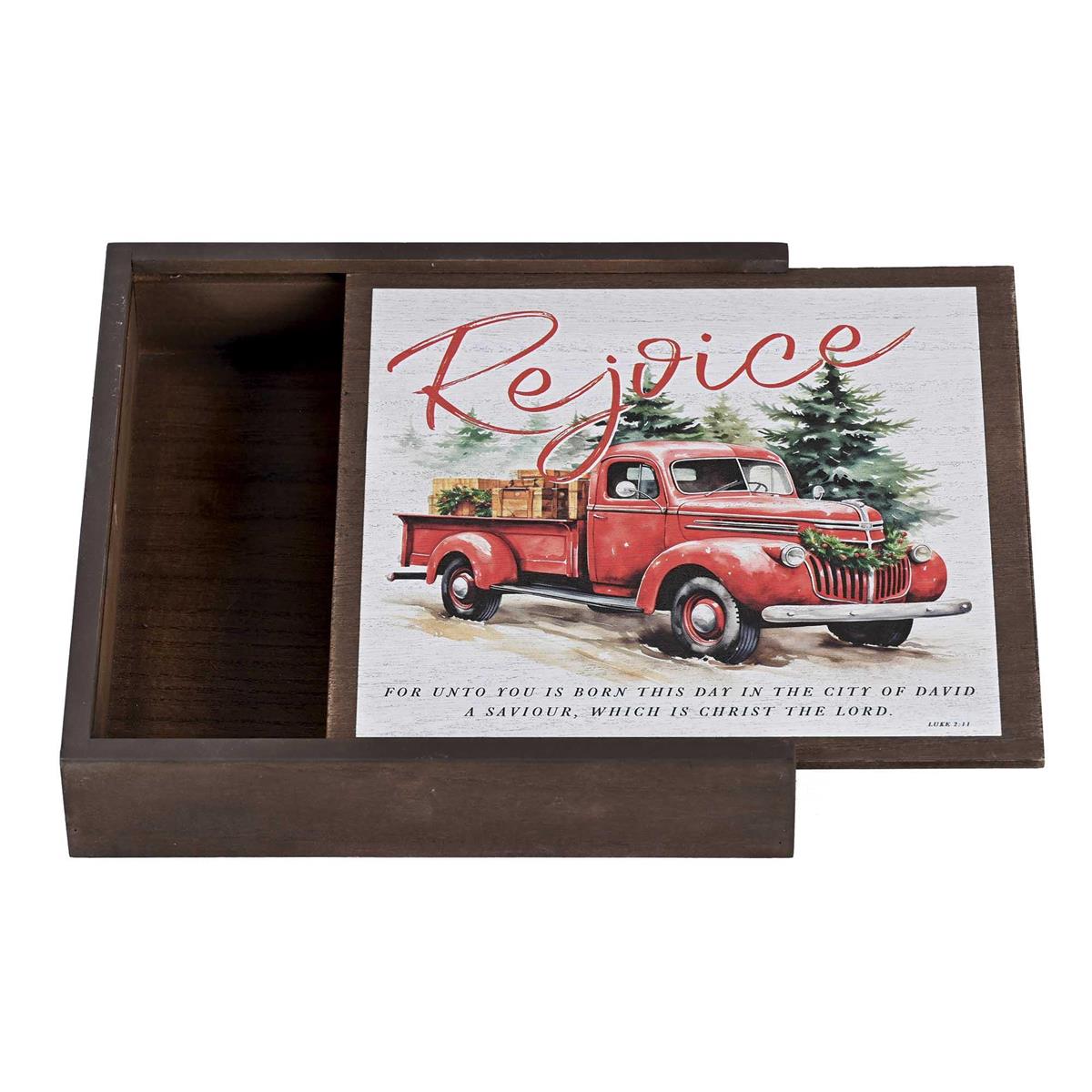 Decorative Christmas Memory Keepsake Box 9.5 x 9.5 Inch MDF Red Farm Truck by Dicksons, product view 3