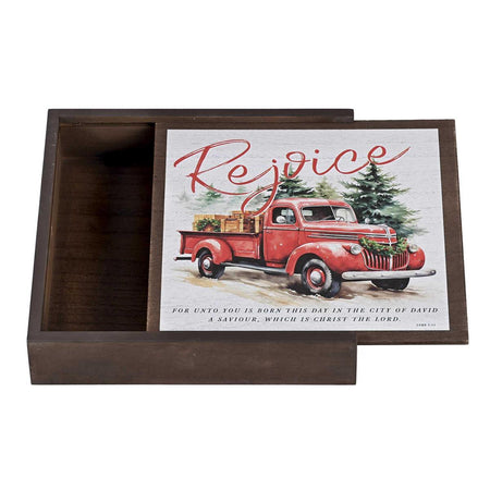 Decorative Christmas Memory Keepsake Box 9.5 x 9.5 Inch MDF Red Farm Truck by Dicksons, product view 3