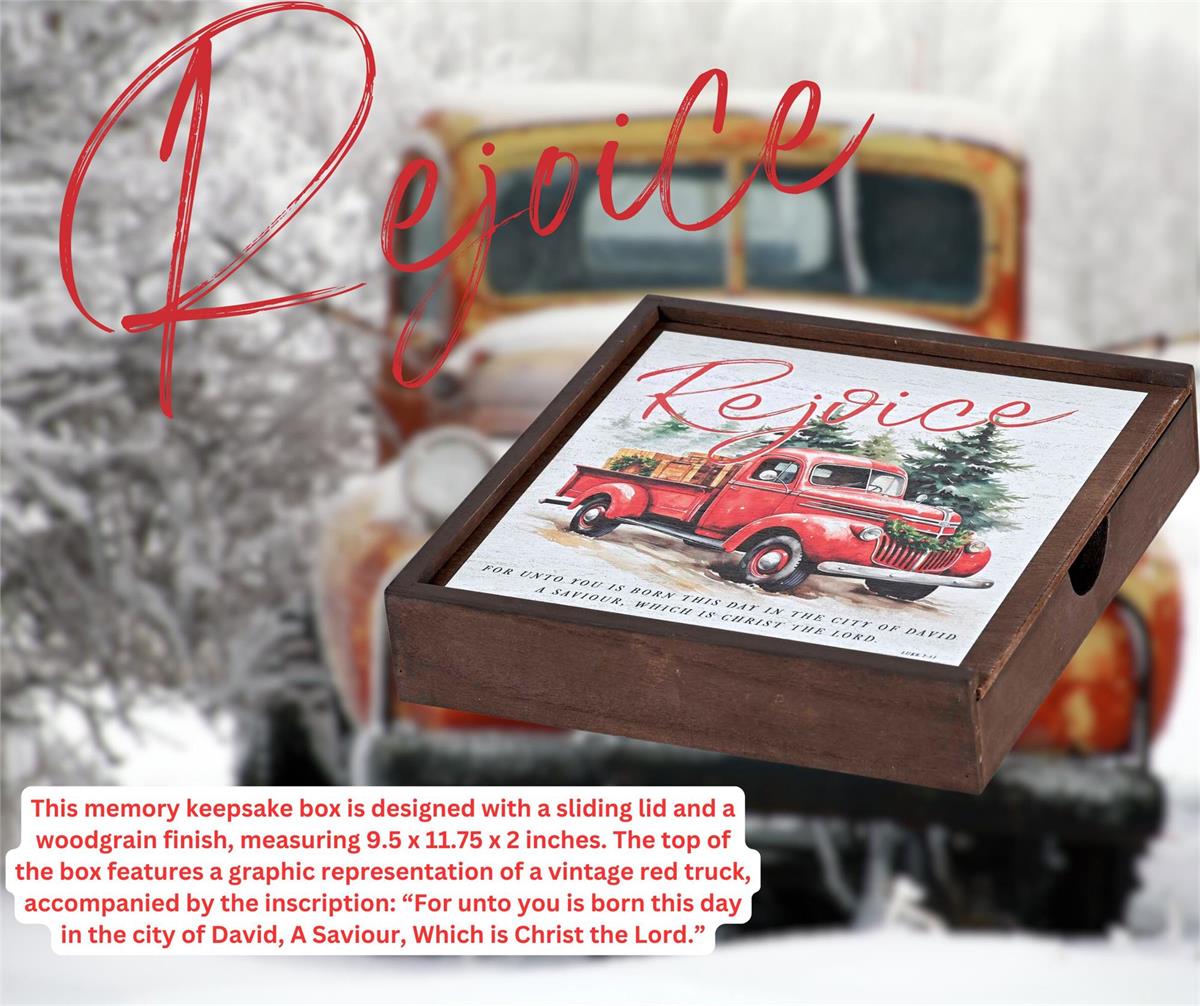 Decorative Christmas Memory Keepsake Box 9.5 x 9.5 Inch MDF Red Farm Truck by Dicksons, product view 5