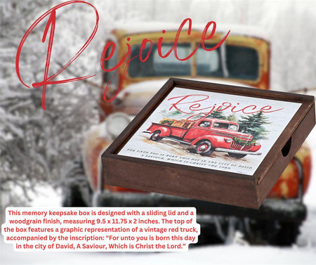 Decorative Christmas Memory Keepsake Box 9.5 x 9.5 Inch MDF Red Farm Truck by Dicksons, product view 5