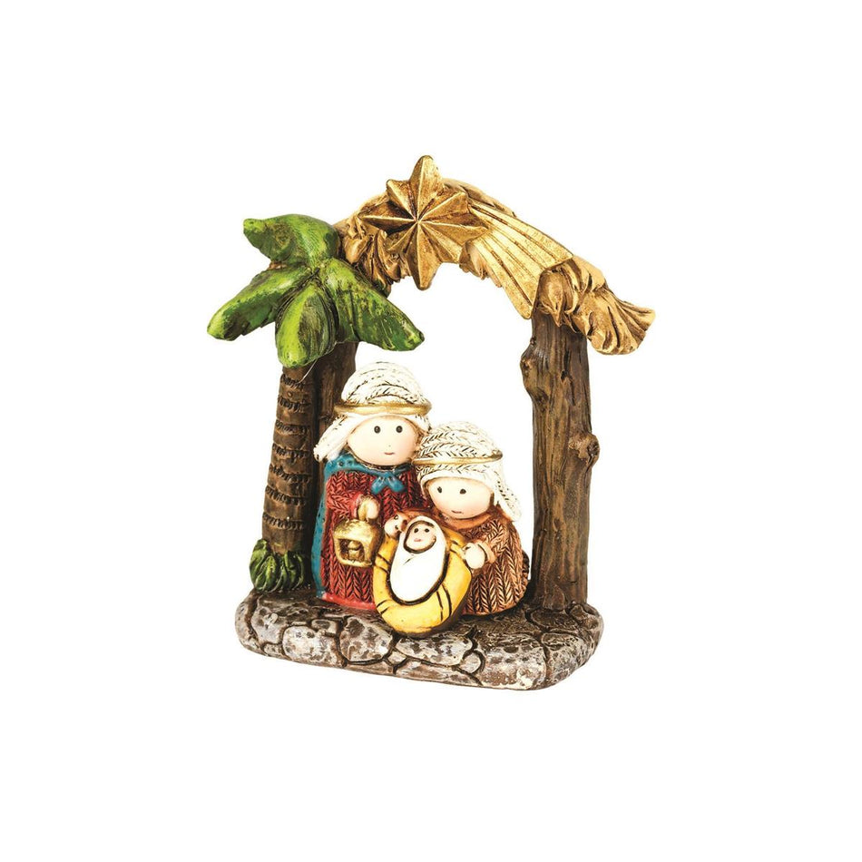 Distressed Brown Stone Look Holy Family in Creche 3 x 2.5 Resin Decorative by Dicksons