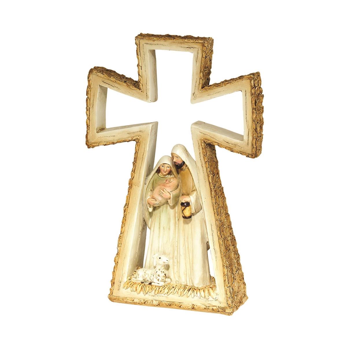 Golden Brown Holy Family in Cross 8.5 x 5.5 Resin Decorative Tabletop Figurine by Dicksons