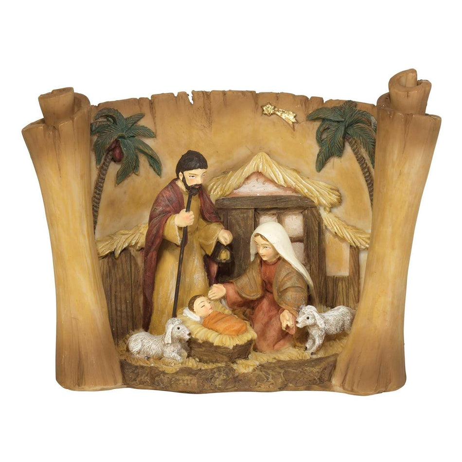Holy Family in Creche on Scroll 5.75"H by Dicksons