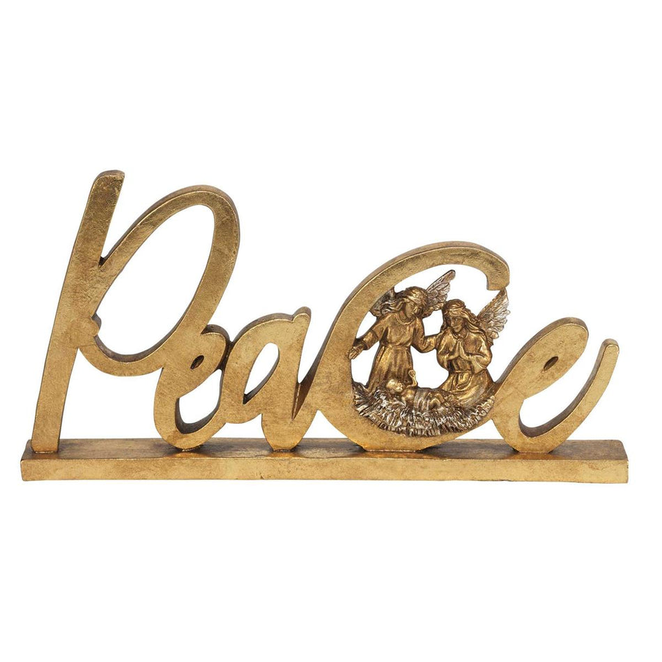 Gold Peace Sign Angels Resin 9"L by Dicksons