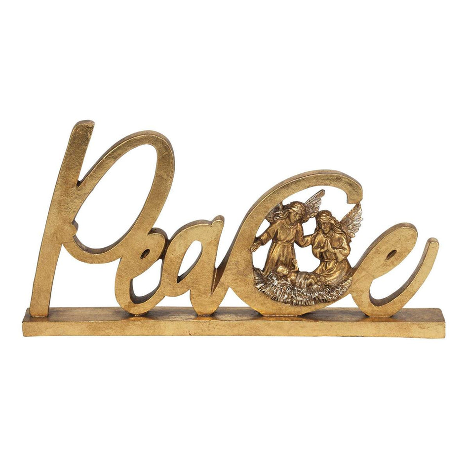 Gold Peace Sign Angels Resin 9"L by Dicksons, product view 2